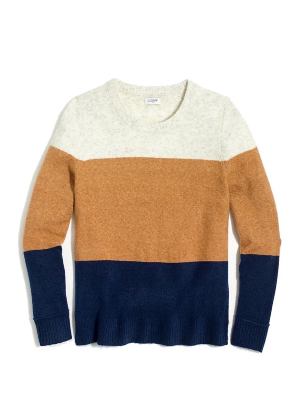 J. Crew Colorblock Crewneck Sweater in Cream, Camel & Navy